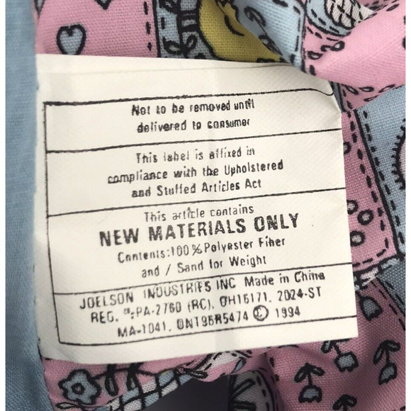 Vintage Joelson Bunny Rabbit Plush 17" Blue Patchwork Ruffle Stuffed Animal 1994 - Picture 7 of 8